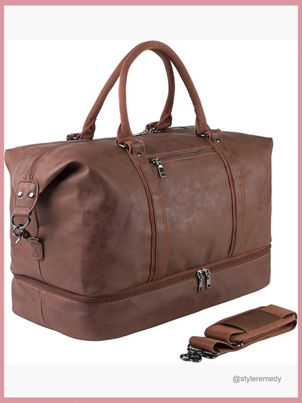 Leather Weekender Overnight Carry On Travel Duffel Bag with Shoe Pouch